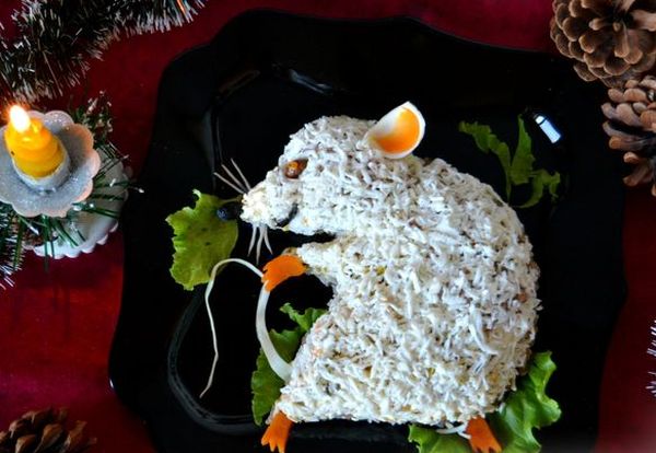 Простые и вкусные салаты в виде Крысы на Новый год 2023